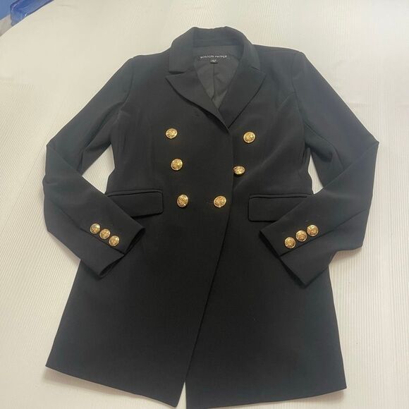 Boston Proper Women’s Black Gold Buttons Double Breasted Blazer Size 10 - Picture 1 of 9